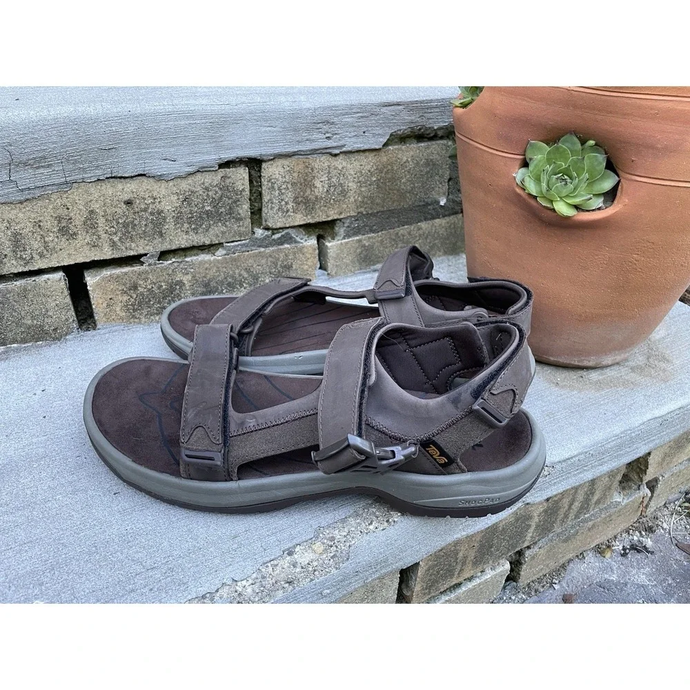 Teva Langdon Brown Leather Hook & Loop Waterproof Sport Strap Sandals‎ Mens 13